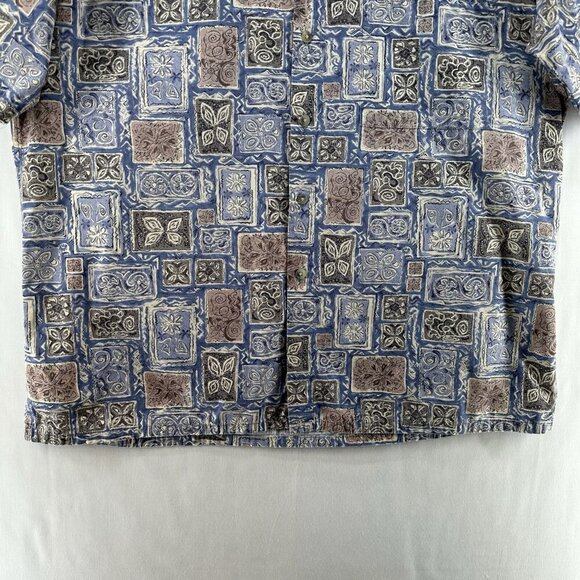 Pierre Cardin Shirt Mens Sz L Tropical Camp Geometric Button Down Cotton Blue - Picture 4 of 10